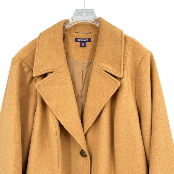 Roaman’s Women's Plus Camel Tan Wool Blend Long Winter Overcoat Coat - Picture 3 of 9